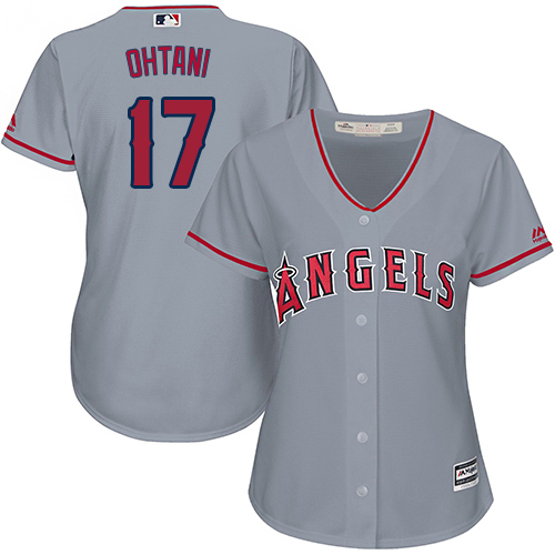 Angels #17 Shohei Ohtani Grey Road Women's Stitched MLB Jersey - Click Image to Close